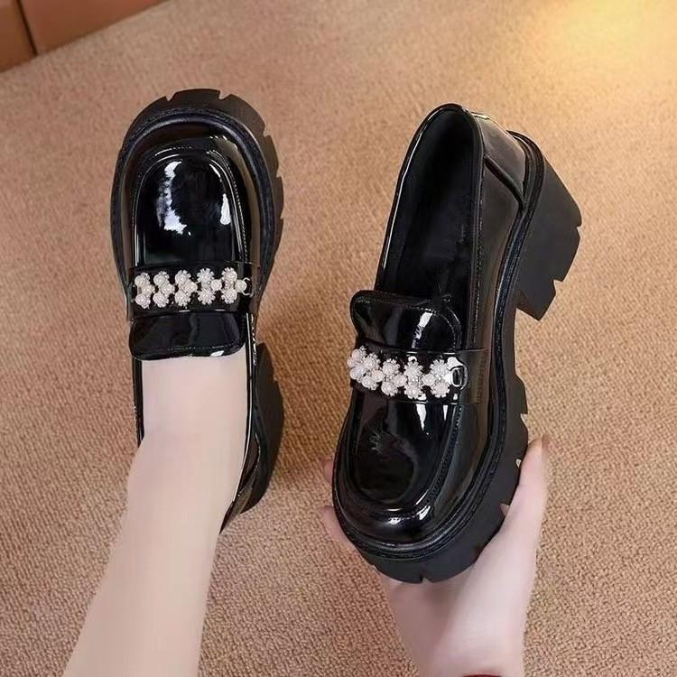 Thick-soled Versatile Heightening Loafers Women's 2025 Spring and Autumn New British Style Small Leather Shoes Soft Leather Soft-soled Mary Jane Shoes