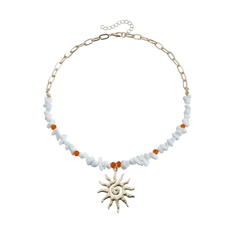 Уникальное многоцветное бусинное ожерелье с подсолнухами для повседневной носки оранжевый