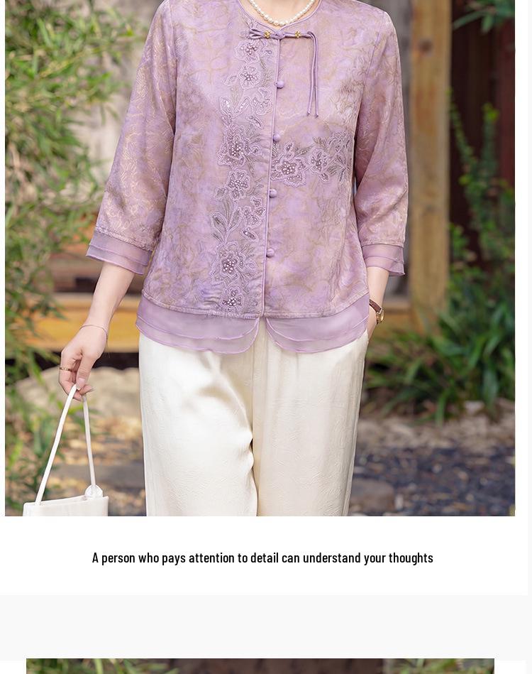 Summer 2026 Chinese Style Round Neck Top for Middle-Aged & Elderly Women