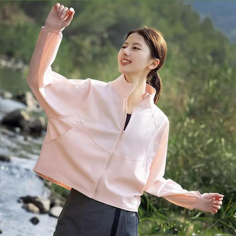 Women's Stand Collar Hoodless Hiking Sun Protection Jacket UV Resistant Autumn Short Top Commute Cargo Top