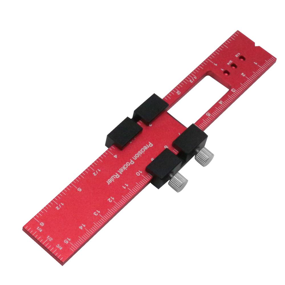 

Woodworking Precision Pocket Ruler Slide Rule Inch and Metric T-Type Scribing Ruler Square Layout Tool With T-Track Slide Stops