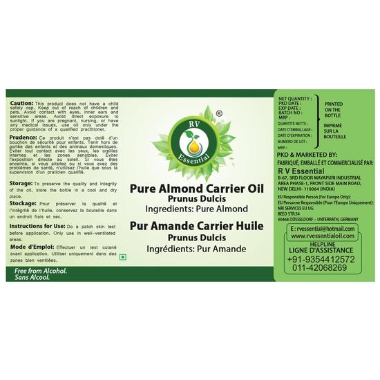 R V Essential Καθαρό Αμυγδαλέλαιο Φορέας 50ml- Prunus Dulcis (100% Καθαρό και Φυσικό Ψυχρής Έκθλιψης)