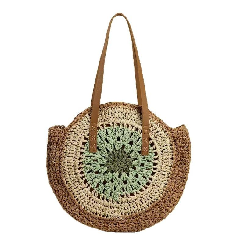 Hollow zipper straw bag seaside hand-woven bag women's new shoulder large-capacity vacation beach tote bag