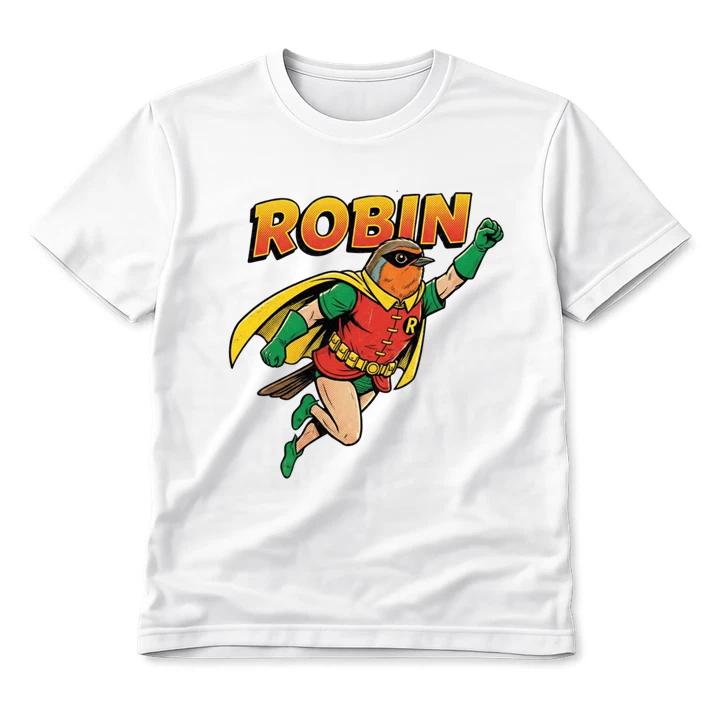 Robin Superhero Bird T-Shirt Unisex Funny Comic Style Flying Animal Graphic Tee XL