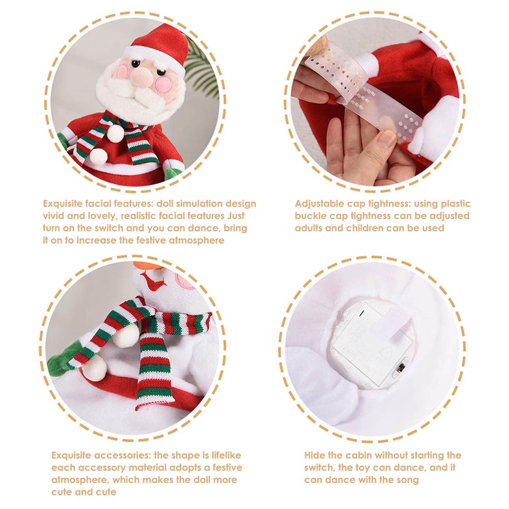 Xmas Doll Hat Cartoon Electric Outdoor Plush Toy Stuffed Animals Singing Dancing Hats Adults Christmas Gift New Party