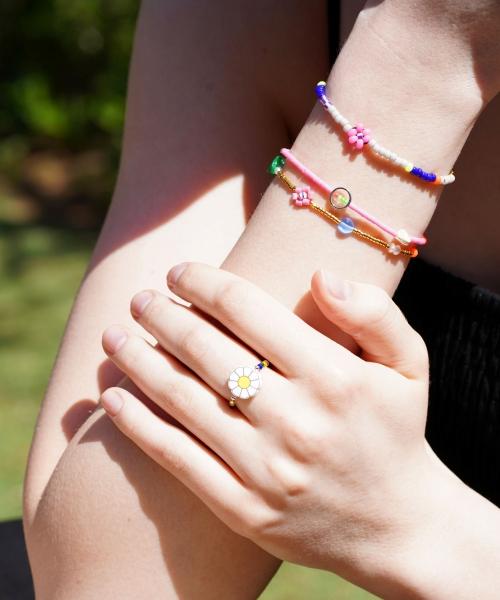 Bonbeau Color Flower Gold Beads Bracelet Freshwater Pearl Gold Beads Flower Bracelet 3 Colors