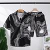 Classic Comfortable Tie-dye Watercolor Ink Color 3D Print Shirt +Shorts Two Piece Set Short Sleeve Flip Collar Shirts Half Pants