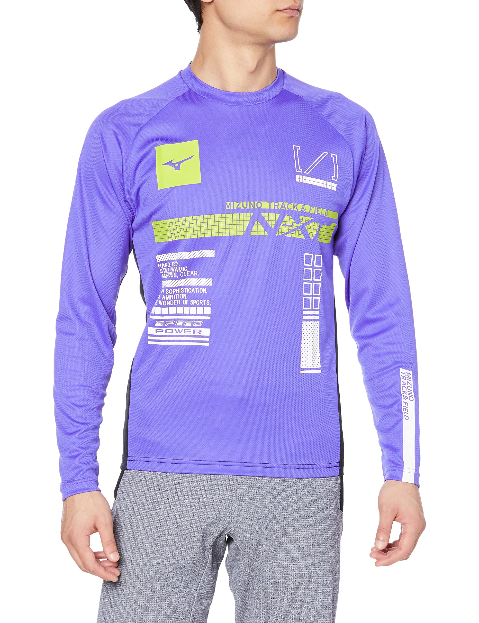 

Mizuno Тренировочная футболка N-XT для легкой атлетики, с длинным рукавом, влагоотводящая, быстросохнущая, U2MA1521, фиолетово-синий x черный, S