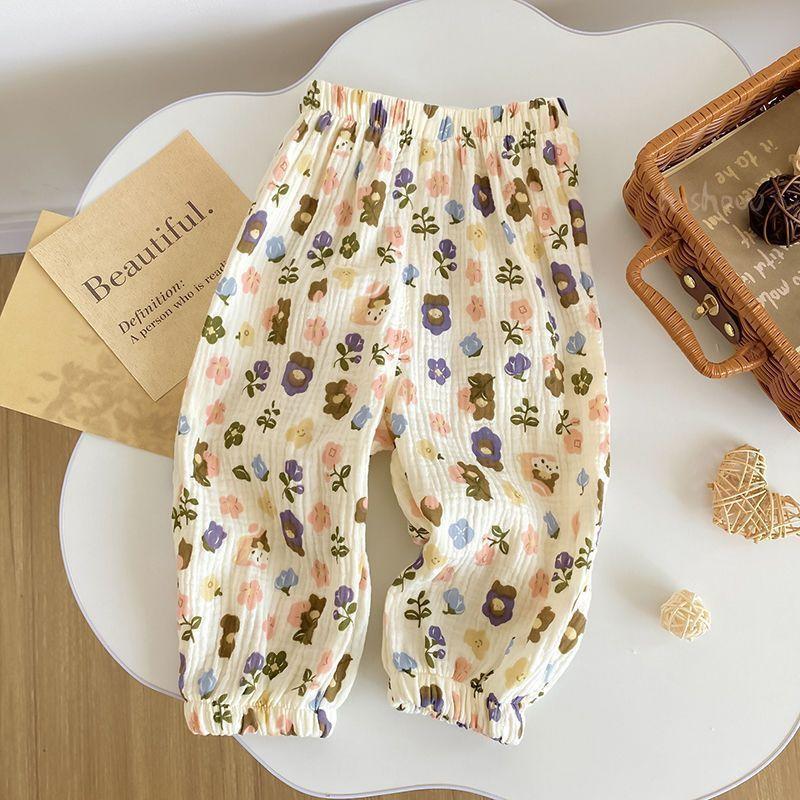 Sommerhose für Babymädchen Locker Mückensichere Hose Geblümte Laternenhose Neu Weich und Atmungsaktiv