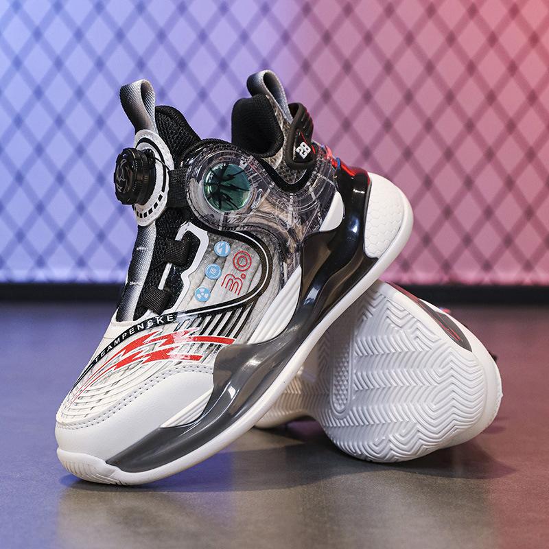 New Boys Waterproof 2025 Middle and Older Children's Shoes Basketball Shoes Children's Sports Shoes Leather Buttons Spring and Autumn