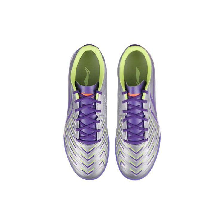 Li Ning TF Studded Adult Competition Shock Absorbing Wear Resistant Football Shoes Men Football Shoes Silver Purple YSTT031-5