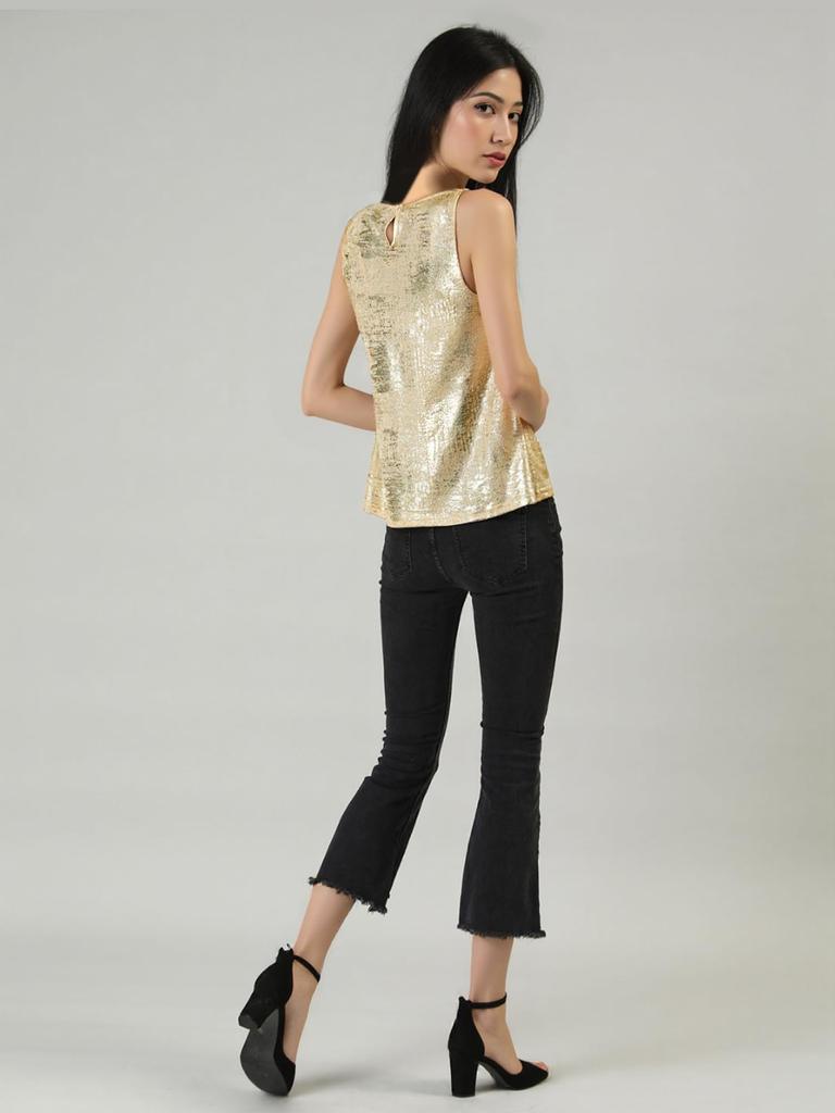 Allegra K Sequin Tank Metallic Shiny Sleeveless Christmas Dance Slim Light Size XL Top, Top, Costume, Fit, Women's, Gold,