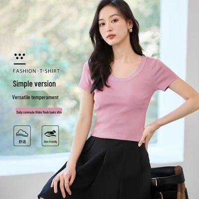 HSTYLE Women's U-Neck Short Sleeve Knit T-Shirt