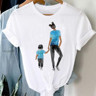 Women T Shirt Funny Mom And Boy Printed Fashion Graphic Short Sleeve Tshirt Female Clothes Tops Tees 90S Kawaii Ladies T-Shirt