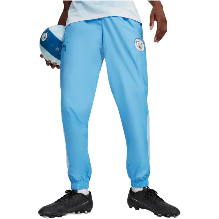 Puma Manchester City Mcfc Prematch Woven Pant Color Block Casual Elastic Waist Woven Knitted Sports Pants Men Pants Blue Silver-Gray 774373-02