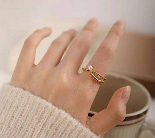 Adjustable Gold Irregular Pearl Ring: Women's Versatile, Retro, Light Luxury French Design