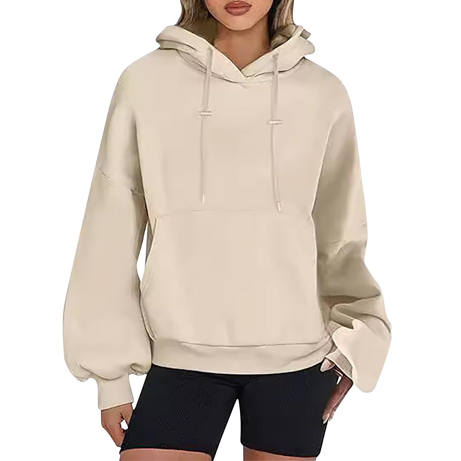 

Женский повседневный свитер с длинным рукавом и карманом, с капюшоном и завязками L бежевый