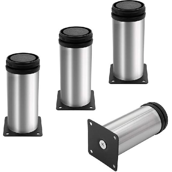 4 Pack Adjustable Furniture Legs Round 2" Dia Thickened Stainless Steel Sofa Shelves Table Kitchen Adjustable Feet 8" Height