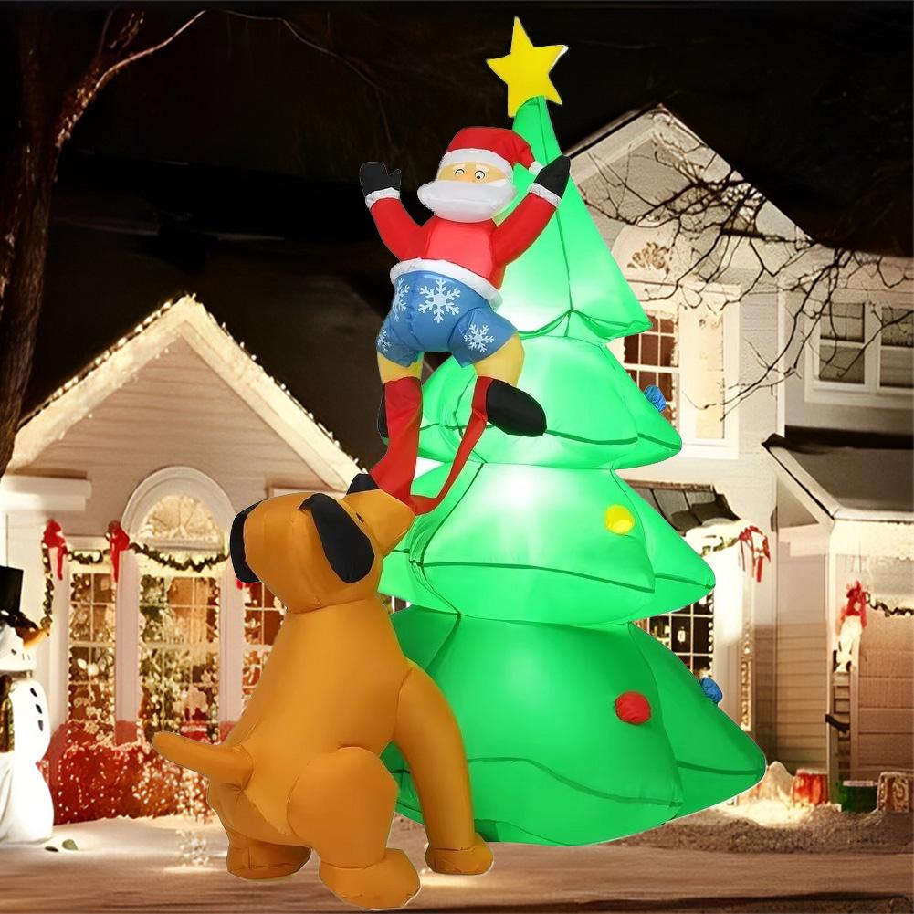 Décorations Gonflables de Noël Chien Poursuit le Père Noël Ornement Lumineux Gonflable de Noël Ambiance de Noël Décor Extérieur Modèle