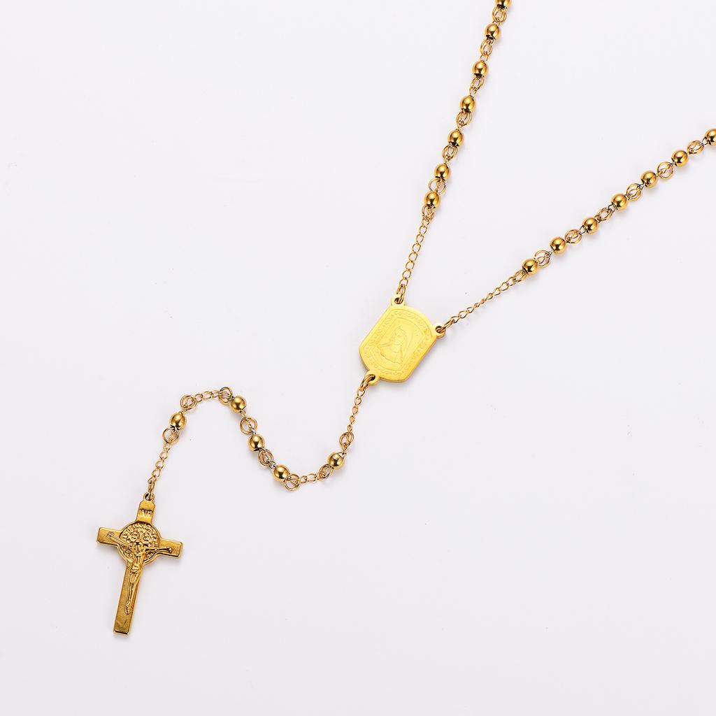 Pendentif Croix Plaqué Or 18K Imperméable Bijoux Collier Chapelet en Acier Inoxydable pour Femmes