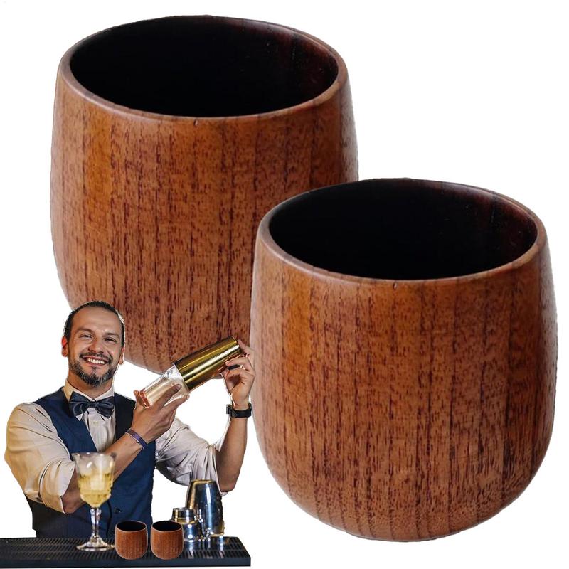 Wooden Whiskey Cup Bourbon Drinking Wooden Cup 2pcs Rustic Vintage Cool Bottle for Birthday Wedding Christmas Travel and Home