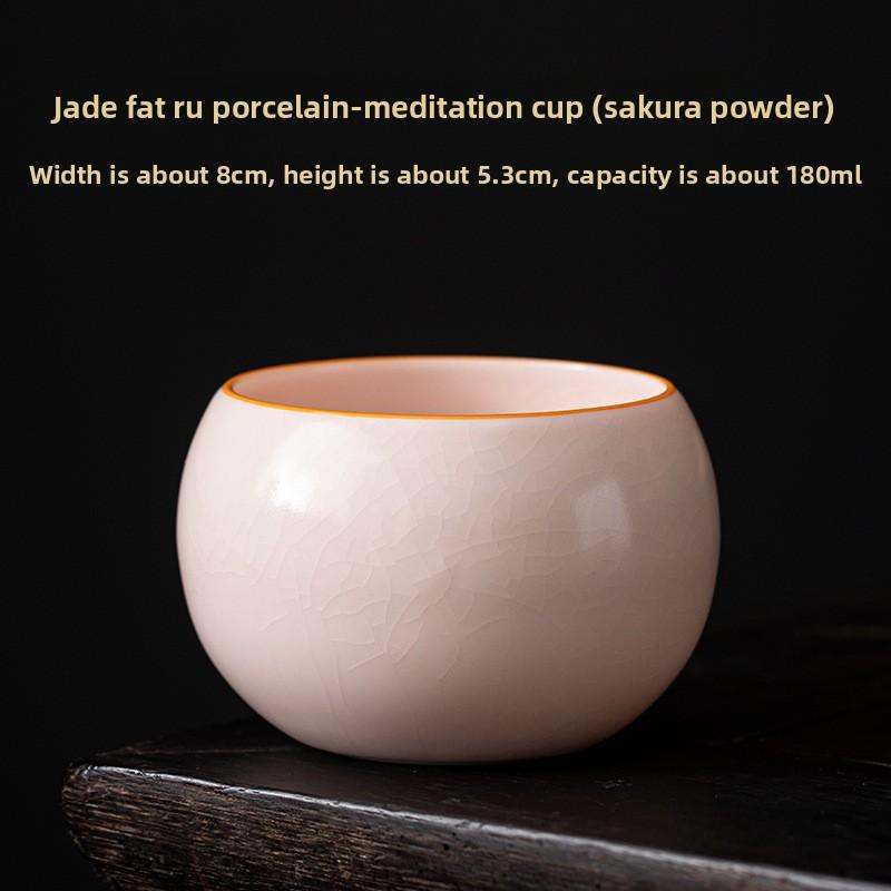 Jade Fat Ru Porcelain Meditation Cup | Ceramic Kung Fu Tea Set Master Cup - Large Ru Kiln Single Cup with Open Piece Raisable