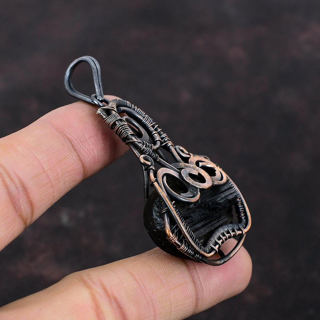 Black Tourmaline Rough Pendant Copper Wire Wrapped Pendant Beautiful Copper Jewelry Handmade Pendant Wire Wrap Gemstone Jewelry Gift For Mom