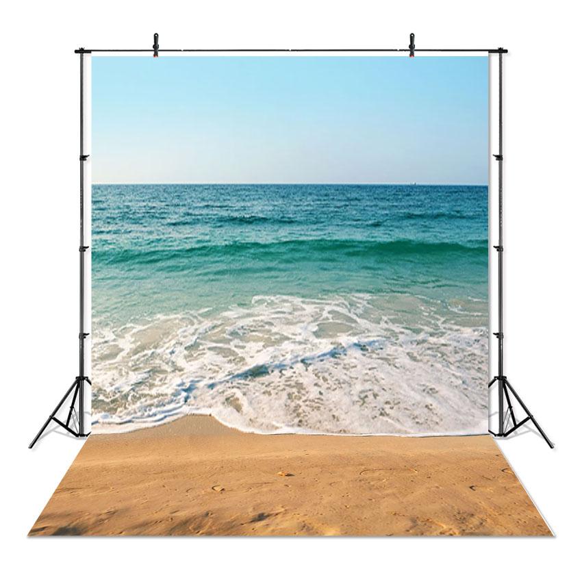 Sea Beach Sand Cloudy Blue Sky Scene Summer Beach Photography Backdrop for Photo Studio Tropical Palms Coconut Tree Background