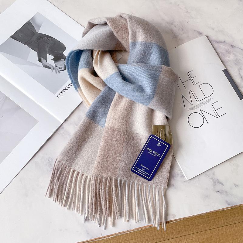 Fresh and advanced light pink blue scarf 100 pure wool women's autumn and winter cashmere scarf