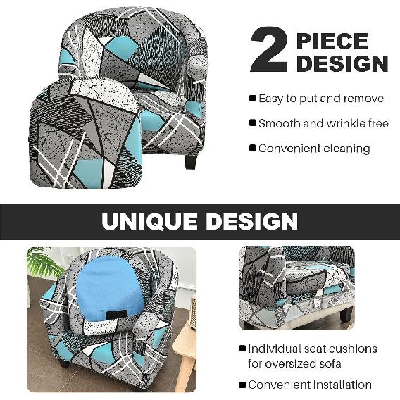 ele ELEOPTION Stretch Club Chair Slipcover 2-Piece Tub Chair Cover Non Slip Furniture Protector with Elastic Bottom Super Soft Couch Cover for Hotel