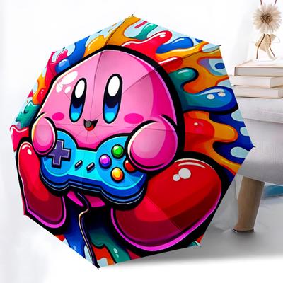 1PC Gamer Kirby Automatic Folding Umbrella - Compact 8-Rib Design, Durable Plastic & Iron, Daily Use F010609
