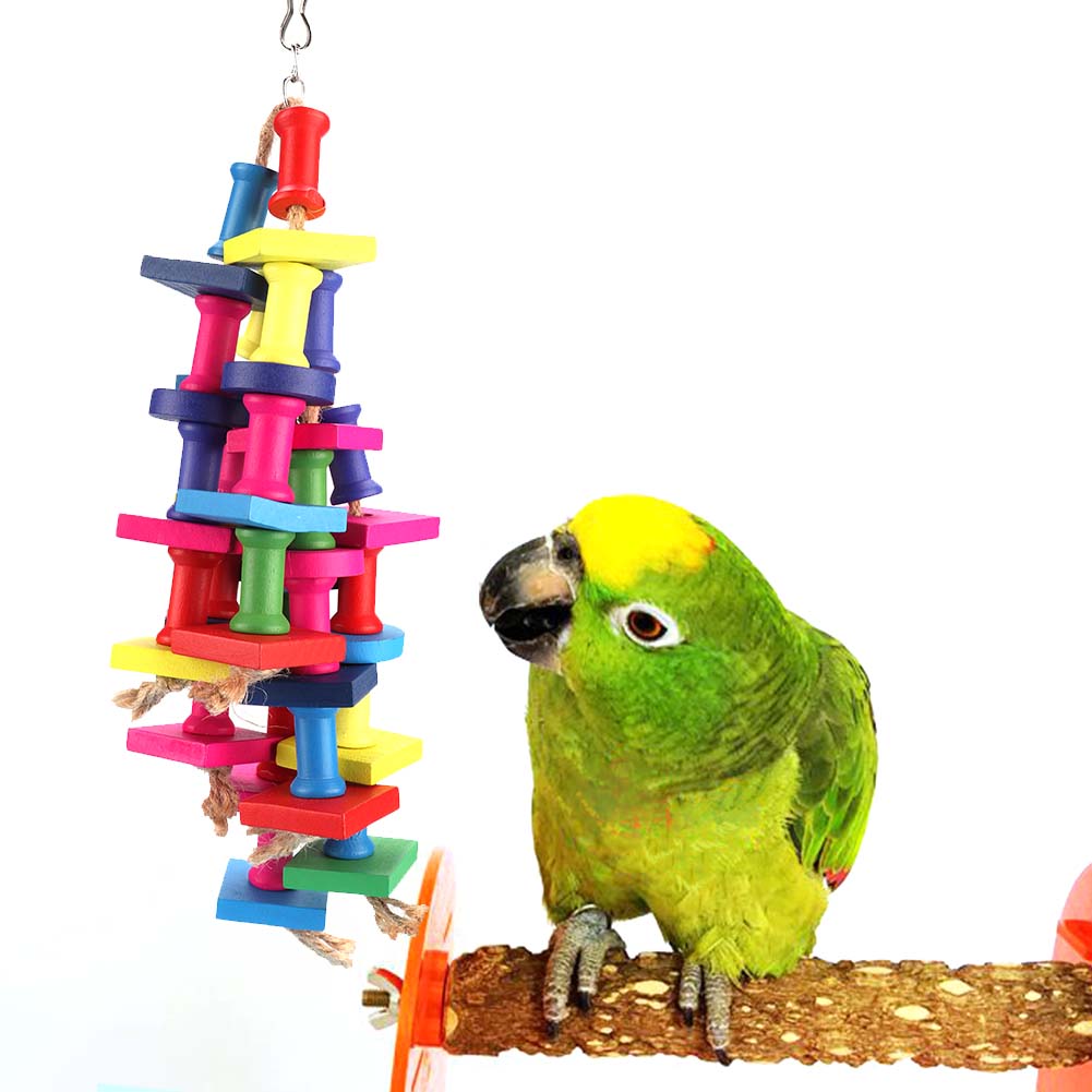 2 Stück Vogel hängender Holzblock Aktivität Klettern Kauen Schaukelständer Käfig Wandspielzeug für Papagei