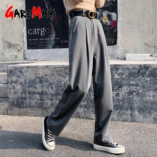 Pantalones de mujer Pantalones de pierna ancha Gris Apilado cintura alta  Otoño Oversize Vintage Estilo coreano Pantalones sueltos para mujer 2021  comprar a buen precio — entrega gratuita, reseñas reales con fotos — Joom
