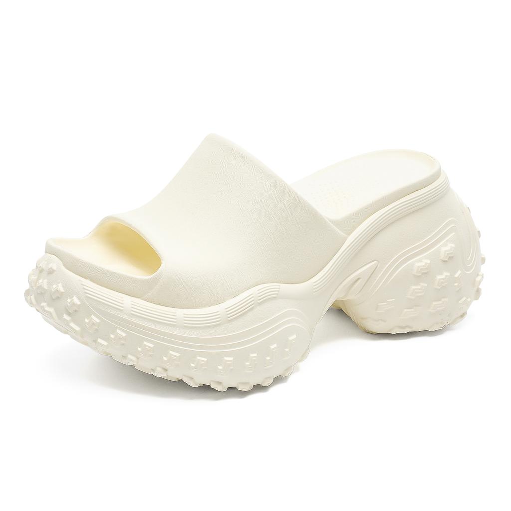 Fashion White Summer High Heel Slippers Thick Bottom Anti-Slip Slippers Open-Toe Comfortable Wear-Resistant EVA Suitable for Outdoor Use