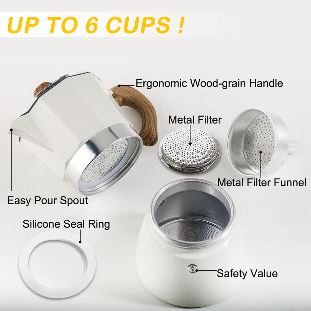 Moka Coffee Pot Stovetop Espresso Maker Aluminum Cuban Coffee Percolator Italian Coffee Maker For Cappuccino Latte 6 Cup/10 OZ