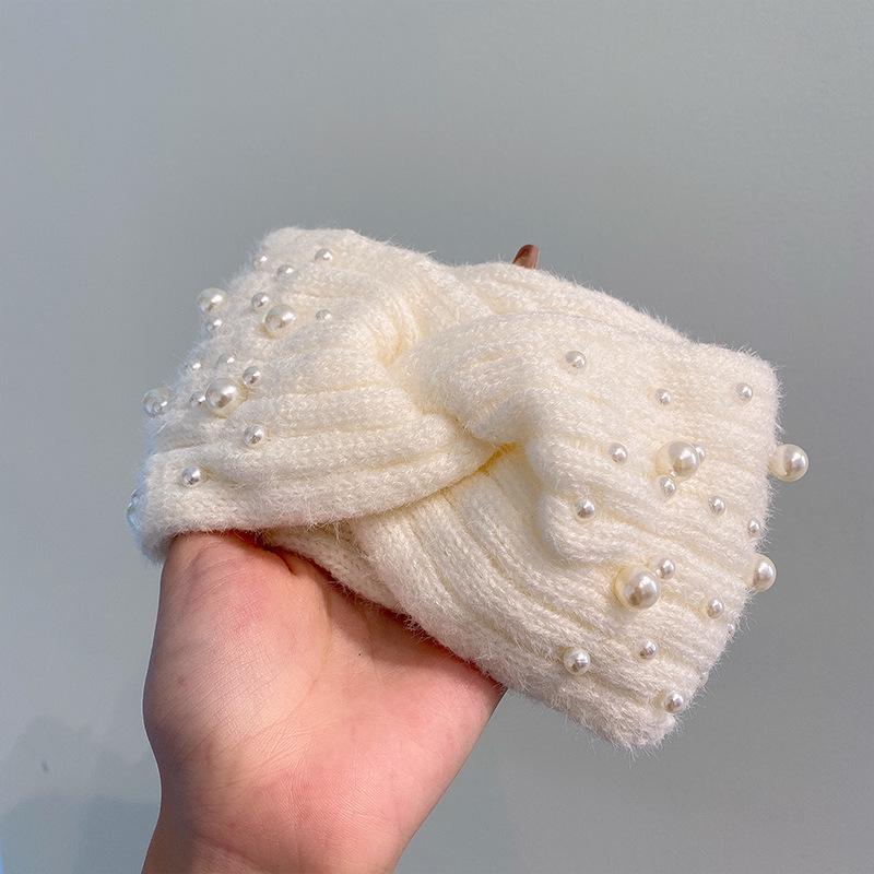 New Korean Style Wide Cross Pearl Headbands For Woman Hairband Elastic Sports Yoga Headwear Girls Hair Band Hair Accessories