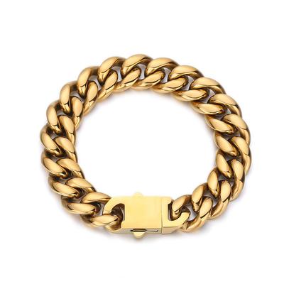 Pulsera de acero inoxidable estilo hip-hop europeo y americano con hebilla de resorte y acero de titanio encriptado para hombre.