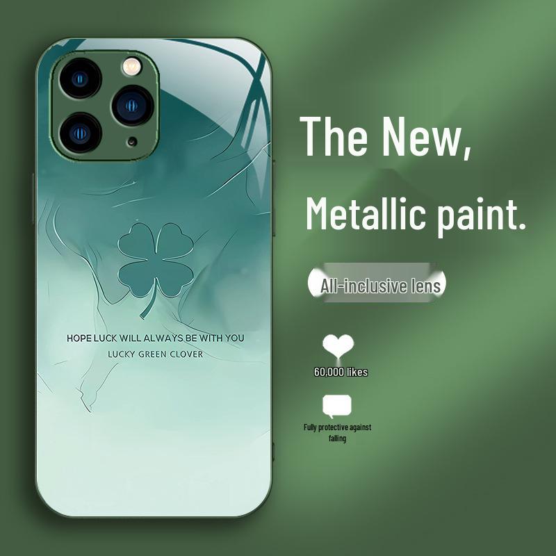 Four-leaf clover liquid glass phone case for Apple 15/15Pro/14Pro/13Mini Max