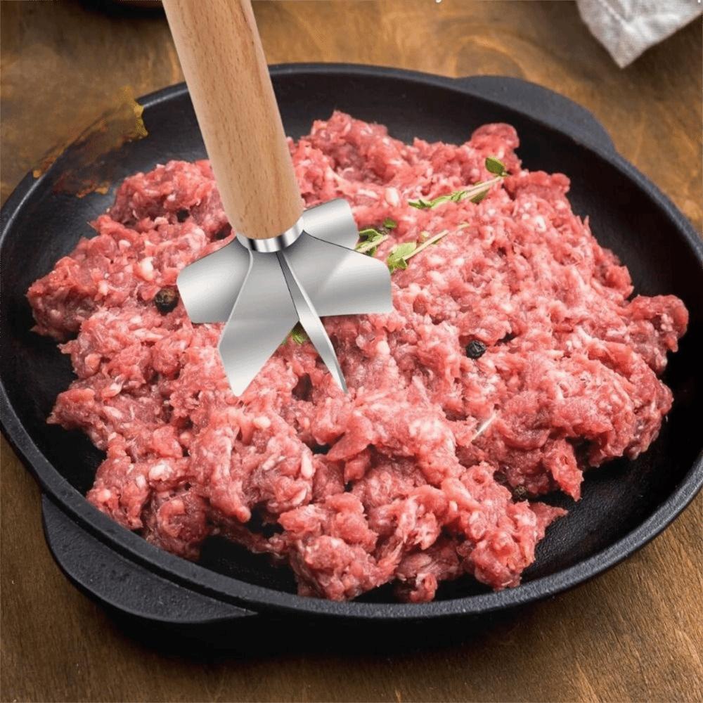 Kitchen Gadgets Stainless Steel Meat Chopper Manual Handheld Potato Masher Wood Handle Meat Stirrer Avocado