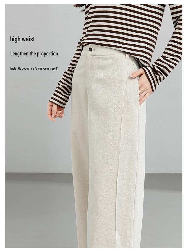 Xin Ge Women's Spring Tencel Cotton High Waist Wide Leg Pants with a Lazy Style Design