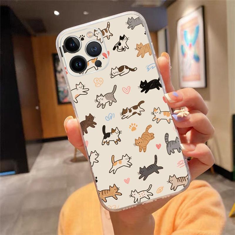 Phone Case Carcasa Funda For iPhone 17 Pro Max Air 16 15 14 13 Pro Max 15 16 Pro 15Plus Cartoon Black Cats Case