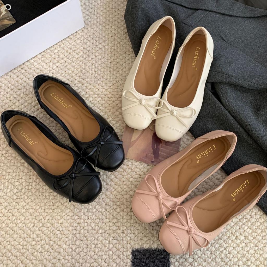 2025 New Round Head Bow Soft Sole Shallow Mouth Flat Bottom Doudou Pregnant Women's Single Shoes