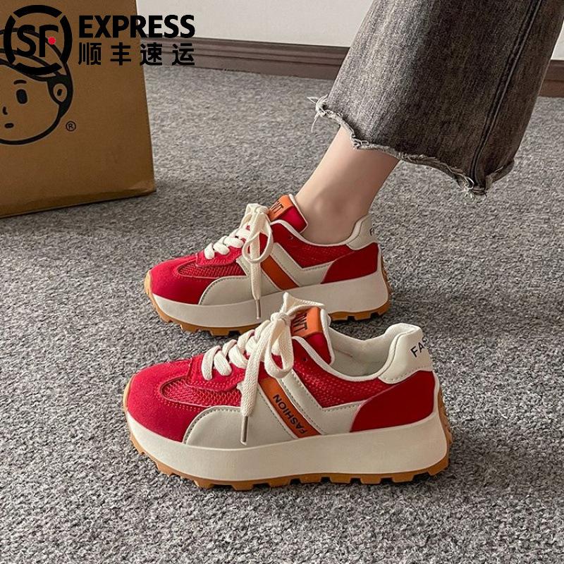 

Sneakers Shoes Women 2025 spring Autumn New Vintage Versatile Casual Lightweight Thick Sole Running Shoes Platform Shoes 35 красный