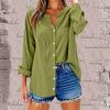 Women's Fashion Casual Solid Color T-Shirt Cotton Linen Long Sleeve Cardigan Loose Top