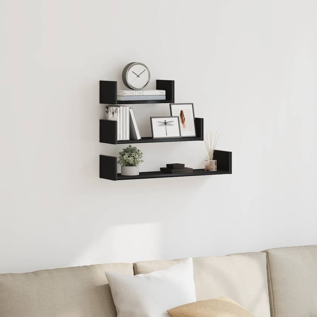 Wall Shelves (3 pcs) Black Oak Effect Wood Based Material