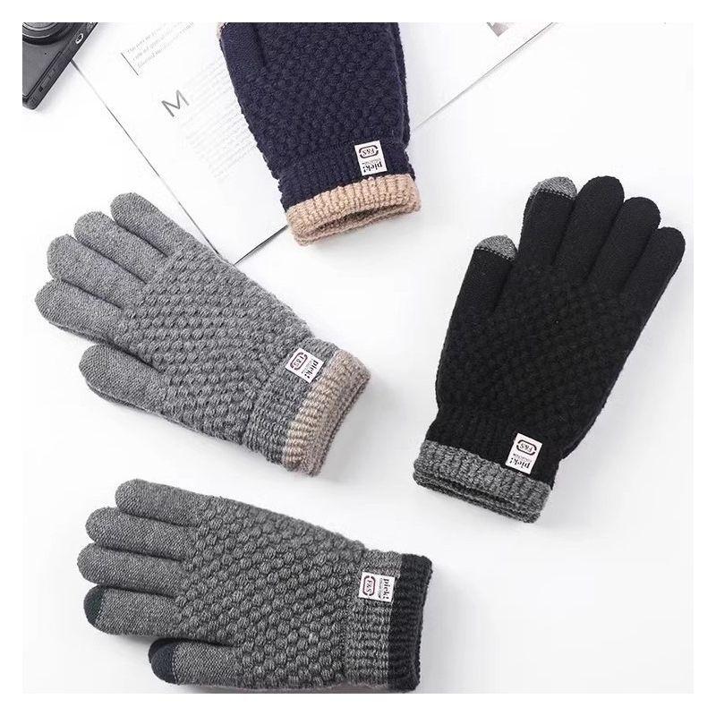 Warm Gloves Women's Thickened and Velvet Korean Version of Fashionable Cold-proof Knitted Gloves Are Popular for Cycling