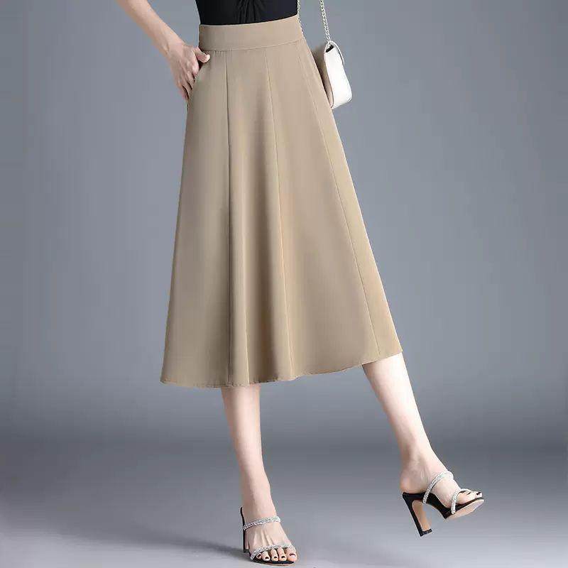 Autumn/Winter High-Waist A-Line Wool Skirt for Middle-Aged Women - Slimming Wide-Hem Pleated Skirt