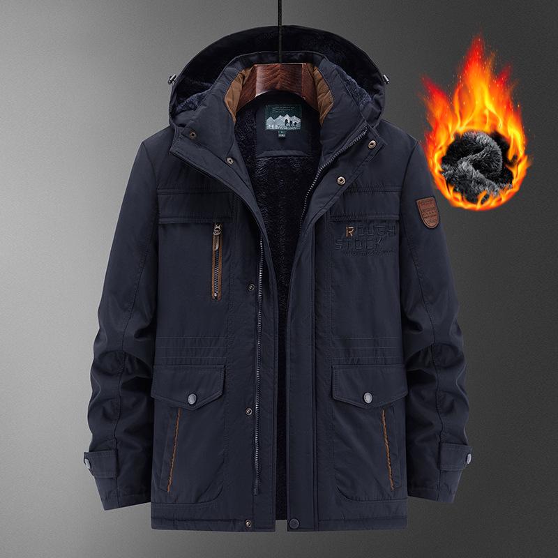 Men's Slim Fit Thickened Fleece-Lined Cotton Jacket for Middle-Aged & Elderly