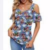 2025 Summer Off-the-Shoulder V-Neck Print Top for Women