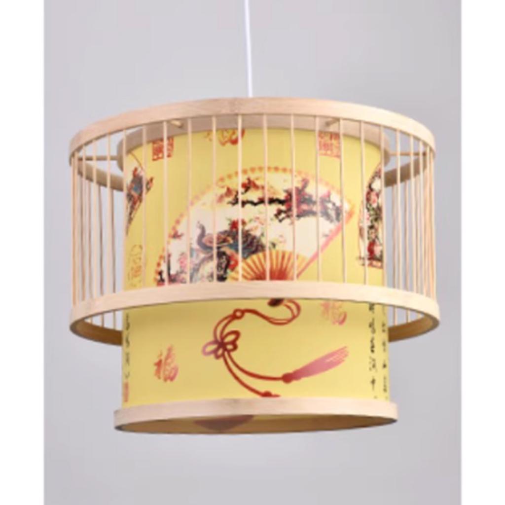 Chinese Style Bamboo Chandelier Patterned Bamboo Art Pendant Lamp Shade Antique Hanging Light with